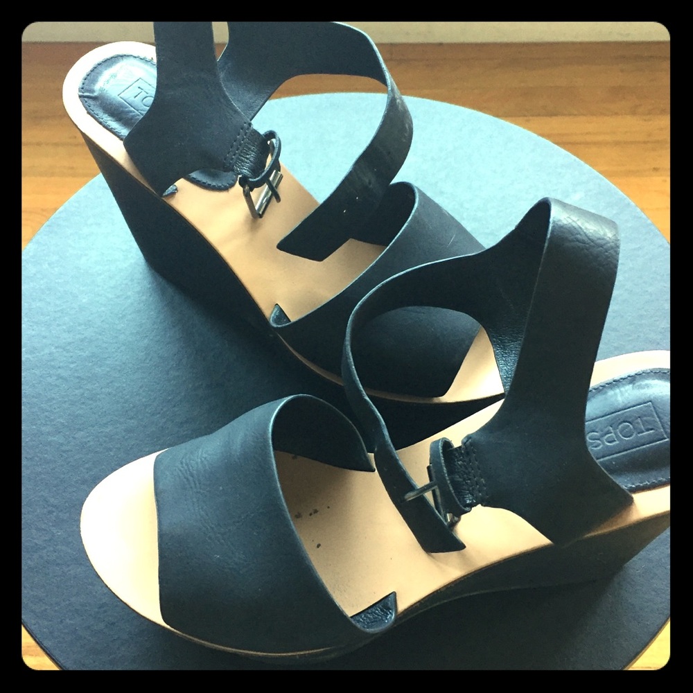 Topshop black wedge sandals.